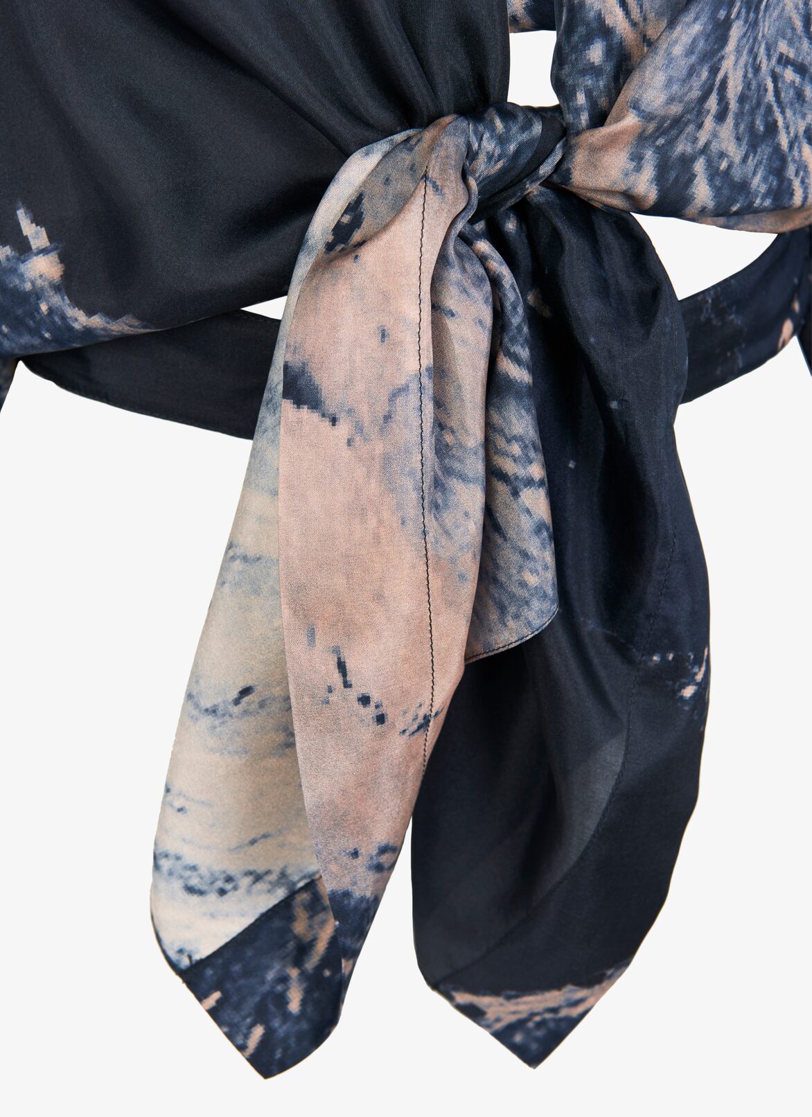 Knotted printed habotai silk shirt  ALAÏA BLUE/NEUTRAL KNOTTED PRINTED HABOTAI SILK SHIRT